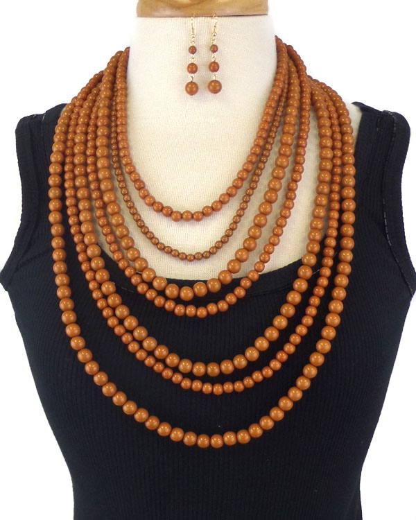 Seven layer bead necklace earring set