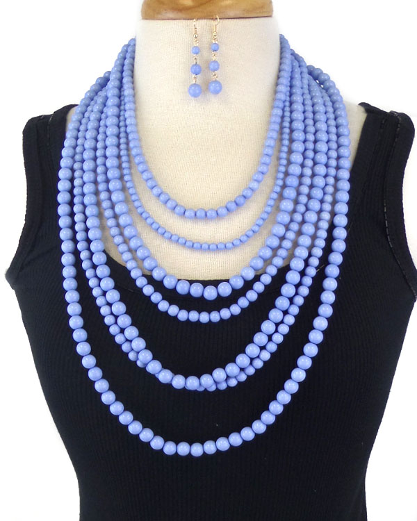 Seven layer bead necklace earring set