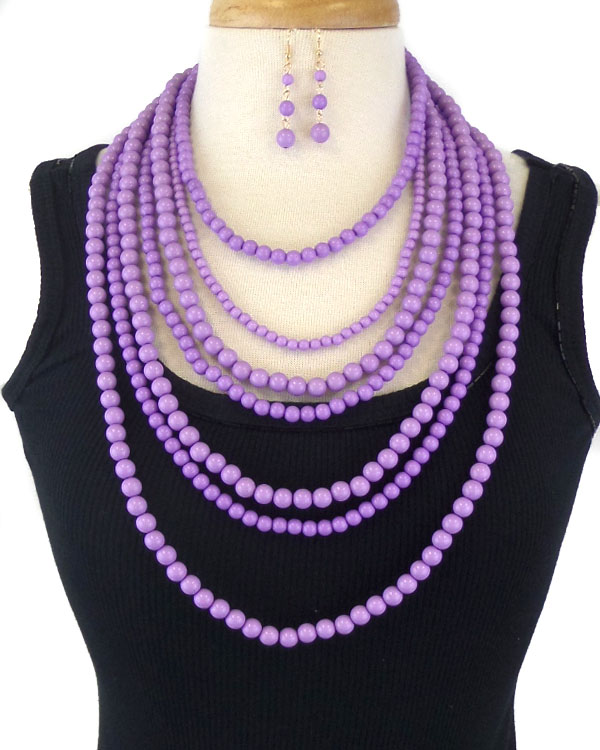 Seven layer bead necklace earring set