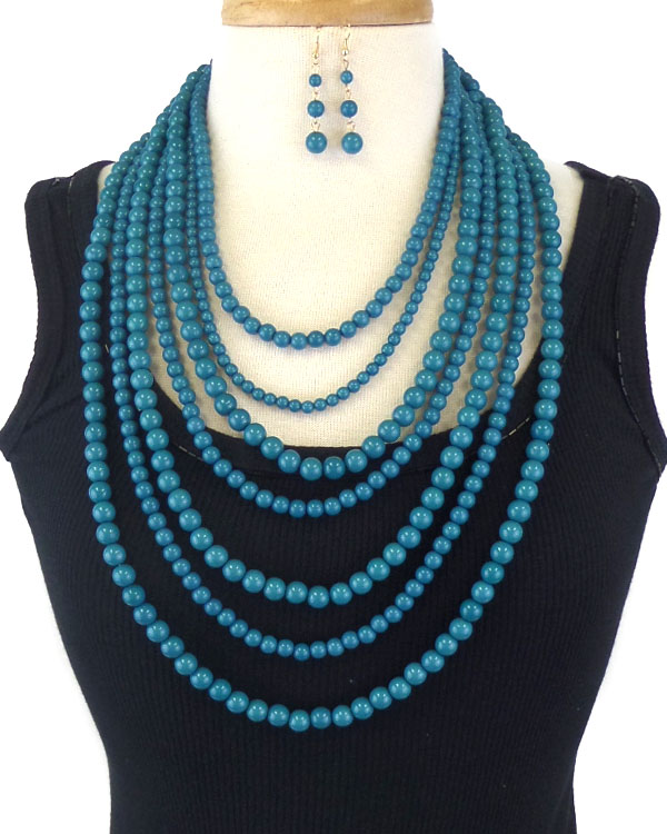 Seven layer bead necklace earring set