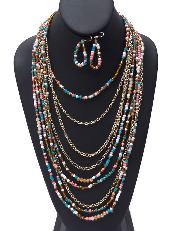 Multri color  five row seed bead necklace set