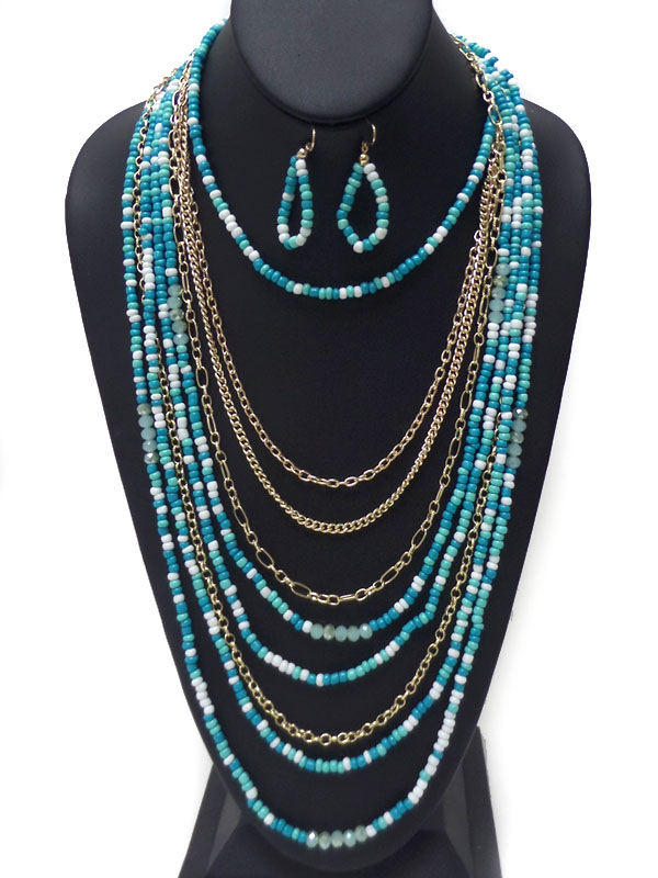 Multri color  five row seed bead necklace set