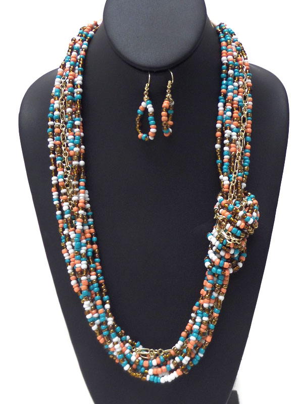 Five row tied chain seed bead necklace set
