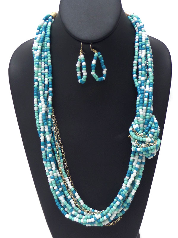 Five row tied chain seed bead necklace set
