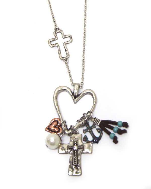Heart charm chain metal necklace