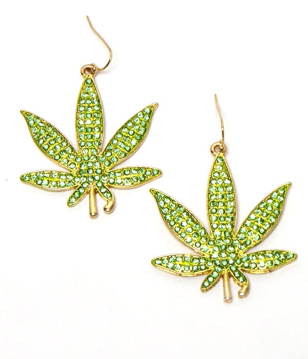 Marijuana leaf drop fish hook earrings