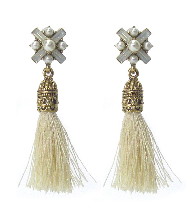 Crystal and thread tassel drop earring