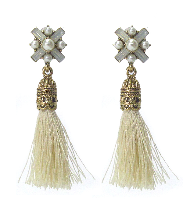 CRYSTAL AND THREAD TASSEL DROP EARRING