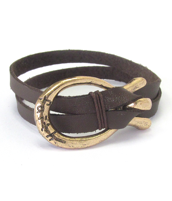 Religious inspiration fish toggle leathereet bracelet - faith