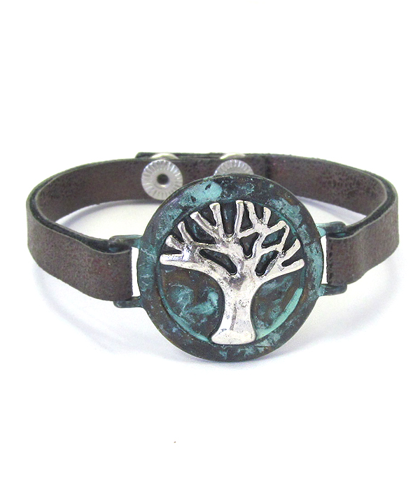 Tree of life and leather band bracelet