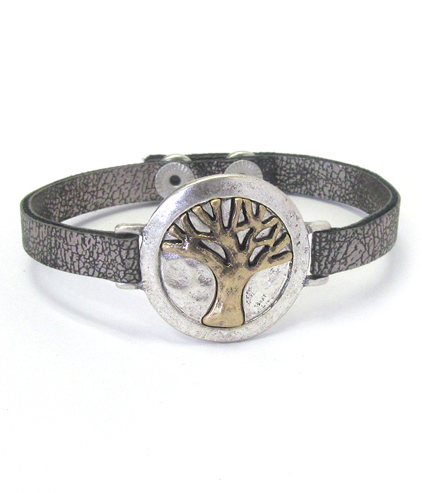 Tree of life and leather band bracelet