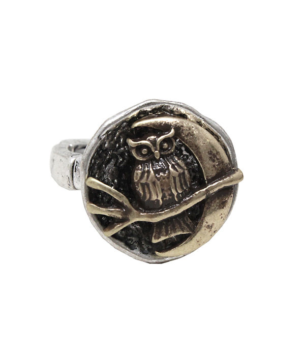 VINTATGE METAL OWL STRETCH RING