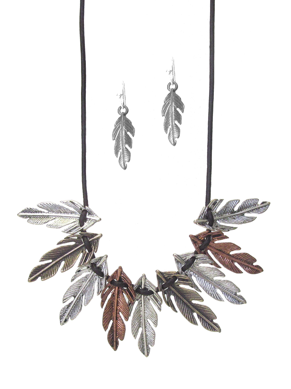 TRIBAL STYLE MULTI FEATHER NECKLACE SET