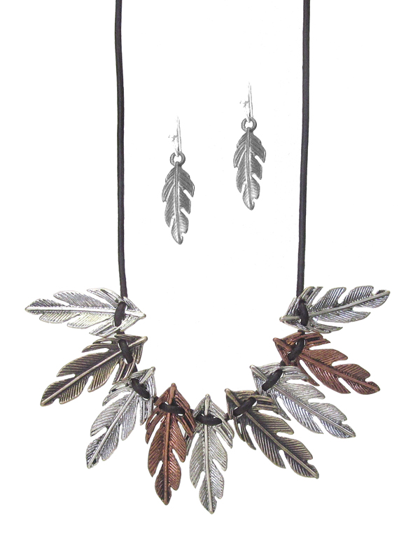 Tribal style multi feather necklace set