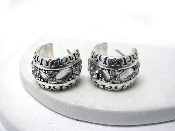 Crystal deco and metal art huggie style earring