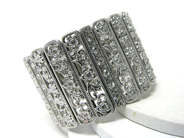 Architectural flower deco metal stick link stretch bracelet