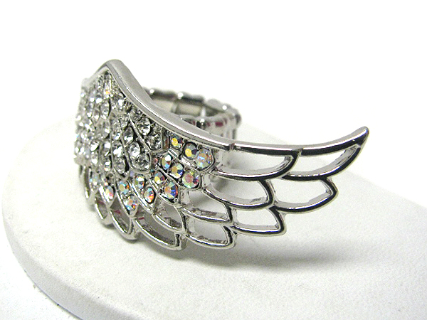 Crystal stud large angel wing stretch ring