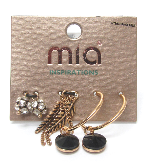 Crystal multi shape three pair earring set