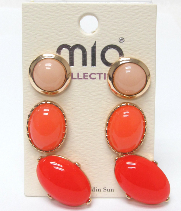 MIXED STONE THREE PAIR EARRING SET