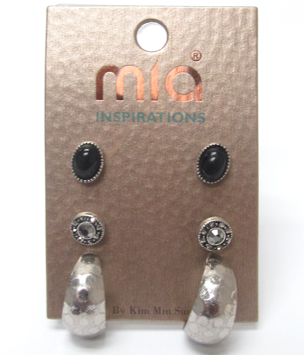 Mixed stone three pair earring set