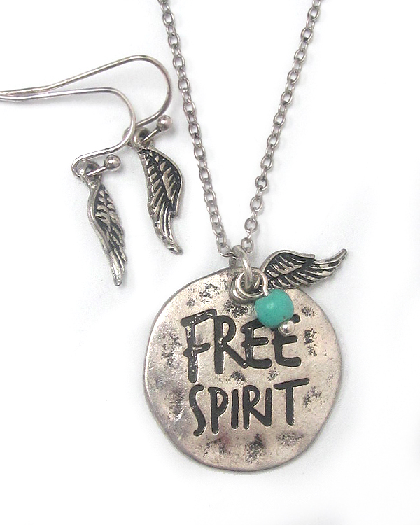 Southern country style hammered disk pendant necklace set - free spirit