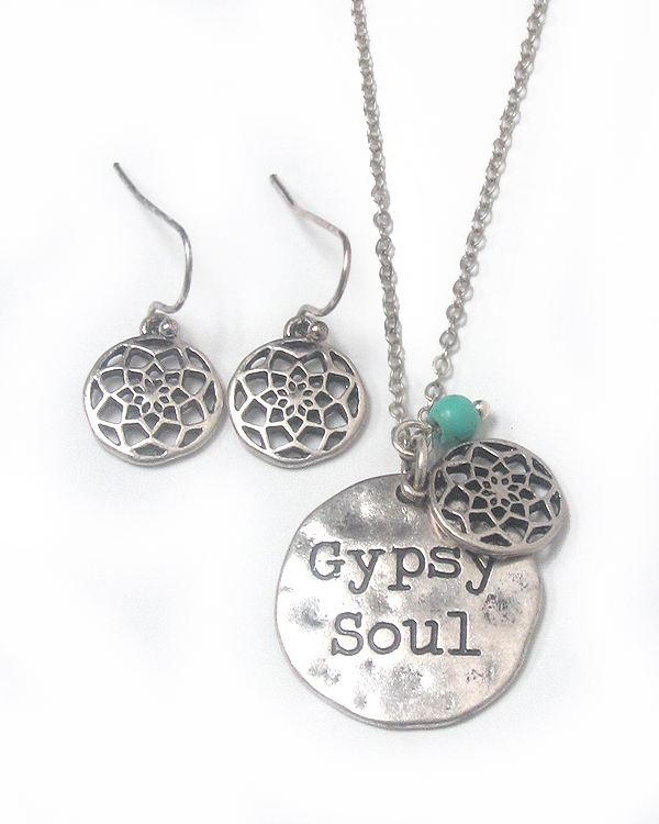 Southern country style hammered disk pendant necklace set - gypsy soul