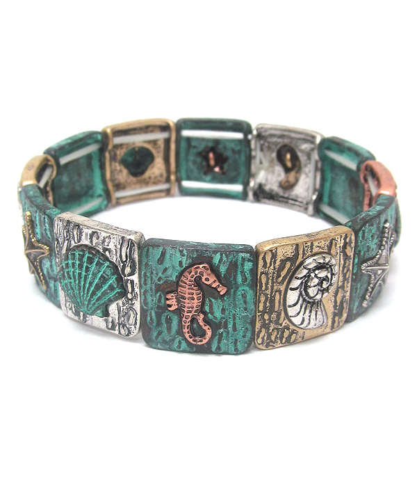 Sealife theme patina stretch bracelet