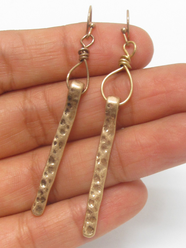 Hammered metal stick earring