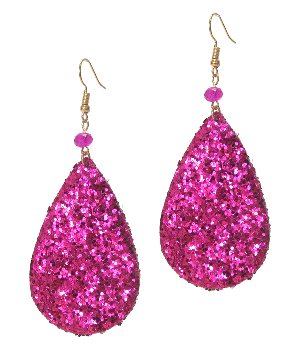 Glittering teardrop leather earring