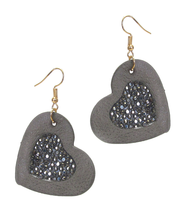 CRYSTAL LEATHER HEART EARRING
