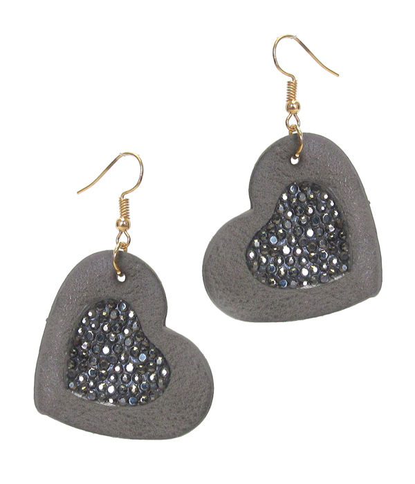Crystal leather heart earring
