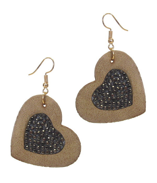 CRYSTAL LEATHER HEART EARRING