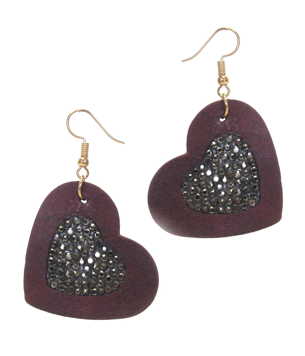 CRYSTAL LEATHER HEART EARRING