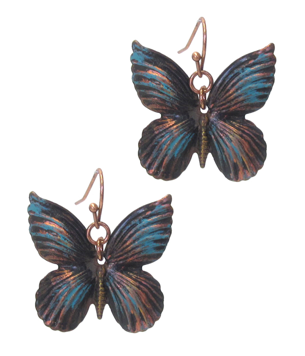 VINTAGE RUSTIC METAL BUTTERFLY EARRING