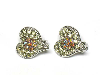 Crystal heart button clip earring