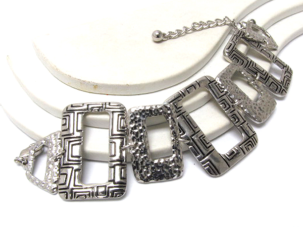 Metal hamered square and art designer style chain bracelet
