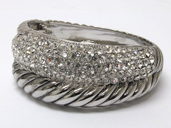 Crystal and metal rope design hinge bangle