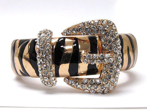 Crystal metal zebra patern epoxy print fashion belt hinge bangle