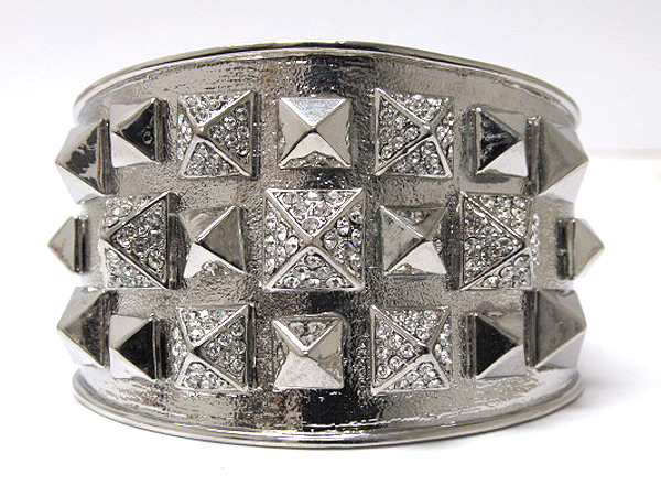 Crystal and metal patern fashion spikes hinge bangle