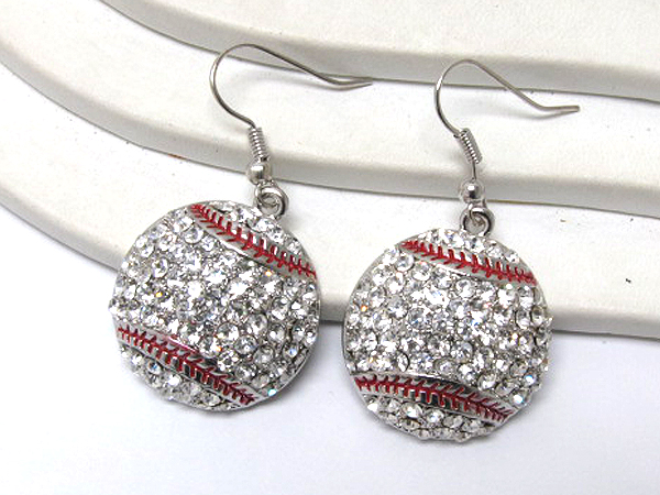 Crystal puffy metal baseball earring