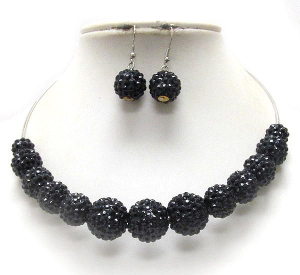 Multi crystal fireball link chocker necklace earring set
