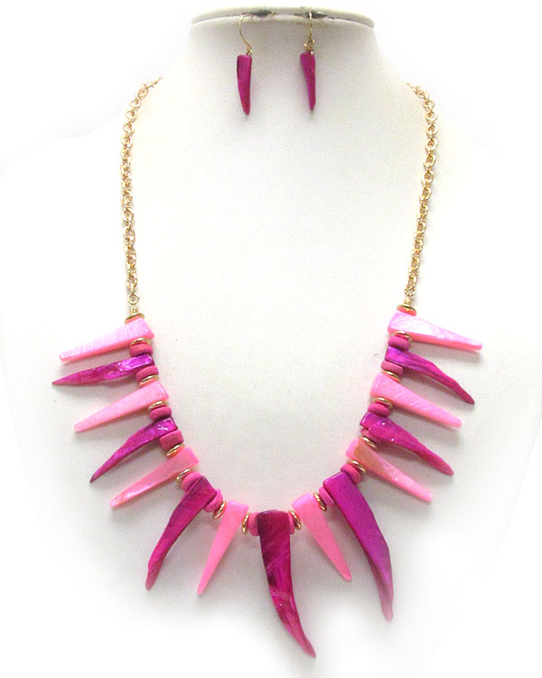 Multi shell spike tribal look necklace earring set
