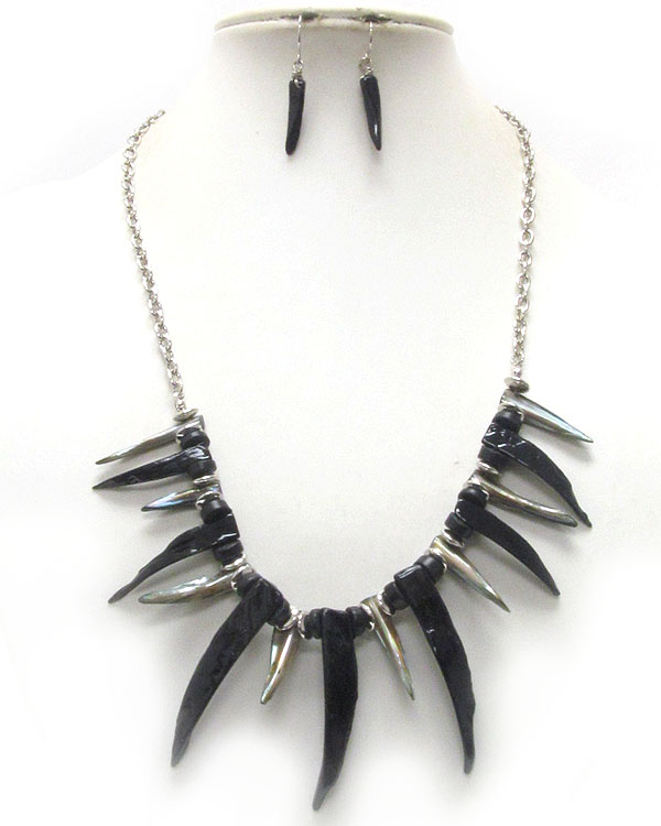 Multi shell spike tribal look necklace earring set