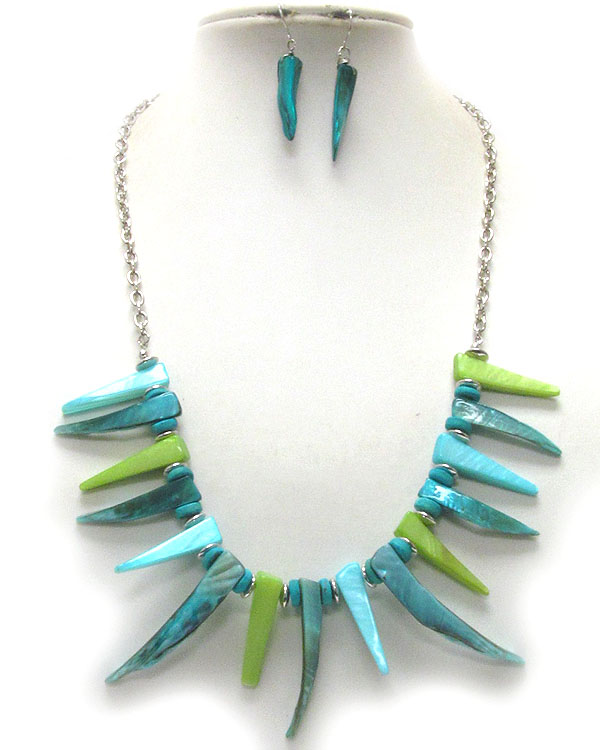 Multi shell spike tribal look necklace earring set