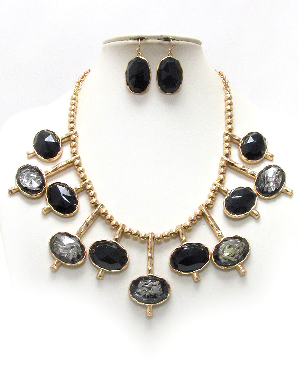 Multi facet shell stone deco necklace earring set