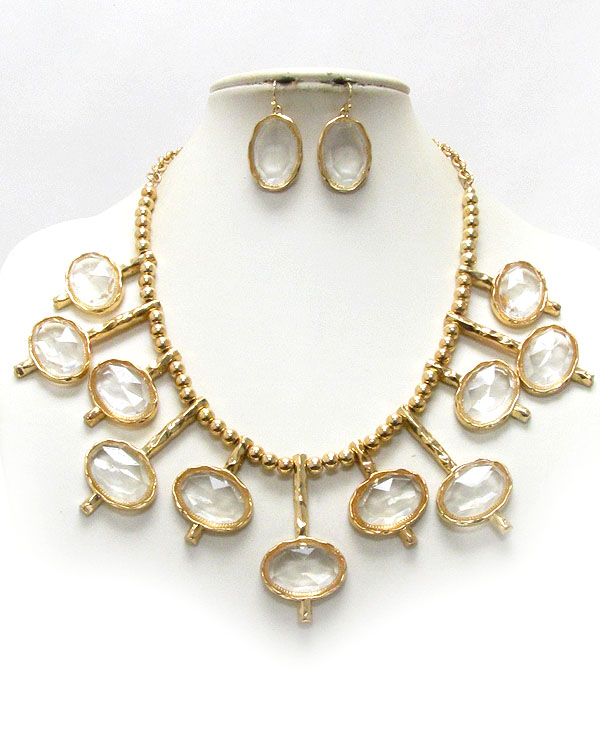 Multi facet shell stone deco necklace earring set
