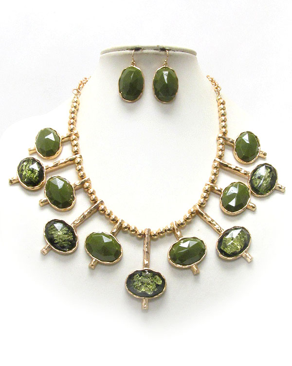 Multi facet shell stone deco necklace earring set