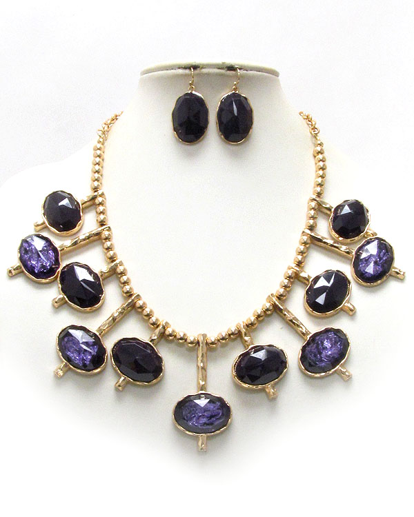 Multi facet shell stone deco necklace earring set