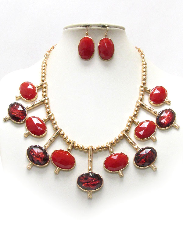 Multi facet shell stone deco necklace earring set