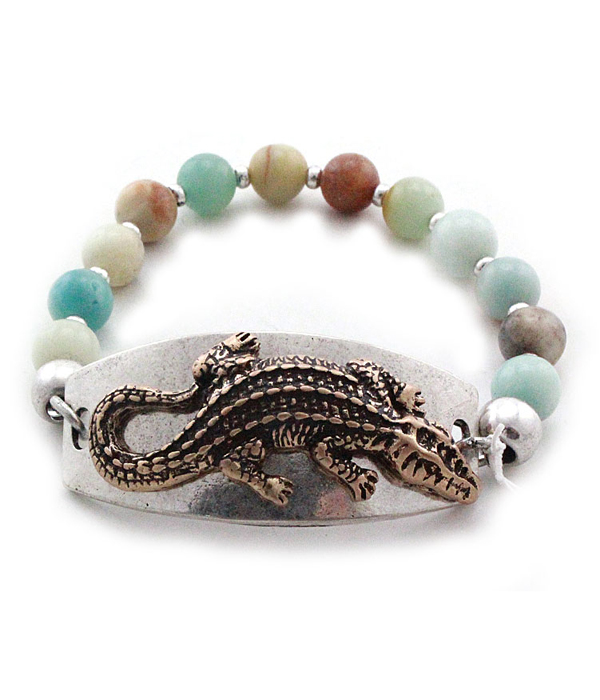 Semi precious stone bead crocodile stretch bracelet